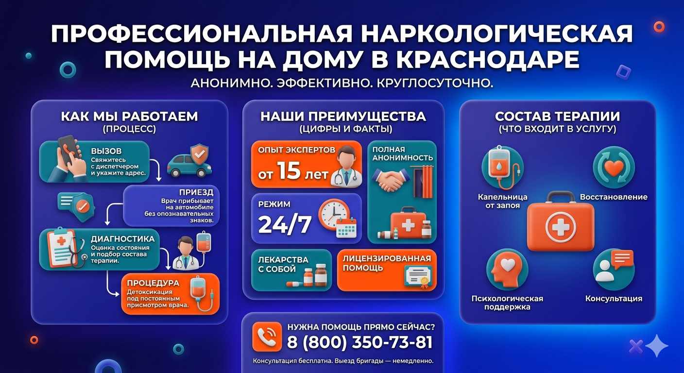 Инфографика о принципах лечения алкоголизма на дому в Озинках: этапы вызова нарколога, преимущества анонимной детоксикации и состав медицинской помощи.